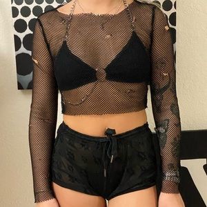 Distressed Fishnet Long sleeve Top